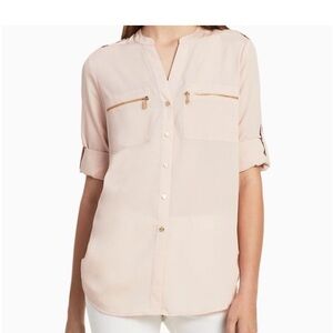 Calvin Klein Blush Pink Blouse with Gold Zipper and Button Details